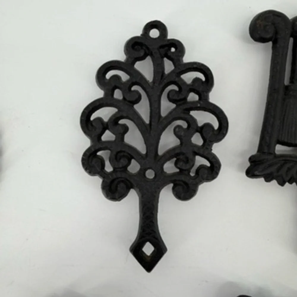 Vintage Black Cast Iron Trivet Set 5pc Pennsylvania Dutch Folk Art MT Series